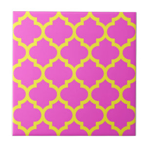 Carreau En Céramique Rose Chaud Jaune Motif Quatrefoil Marocain #5