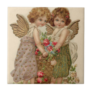 Carreau En Céramique Rose de l'ange mignon Cherub Oubliez-Moi-Pas