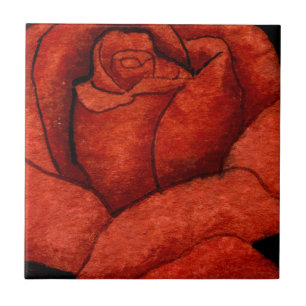 Carreau En Céramique "Rose de thé hybride rouge" Cuisine Jardin Carrela