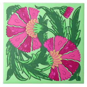 Carreau En Céramique Rose de William Morris et vert Jacobean et fuchsia