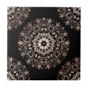 Carreau En Céramique Rose Gold Black Floral Mandala