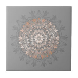 Carreau En Céramique Rose Gold Grey Floral Mandala