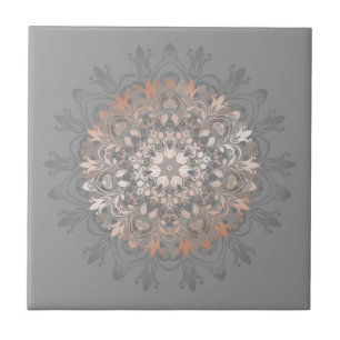 Carreau En Céramique Rose Gold Gris Floral Mandala