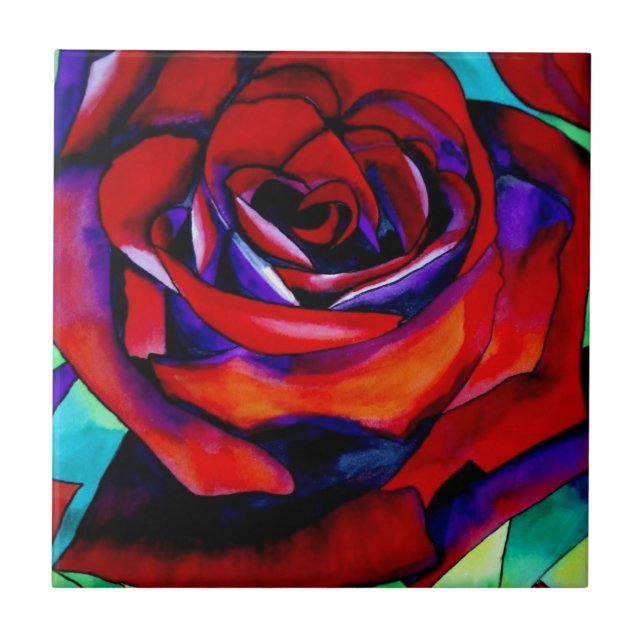 Carreau En Céramique Rose rouge macro art original (Devant)
