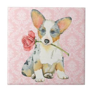 Carreau En Céramique Rose Valentin Cardigan Welsh Corgi