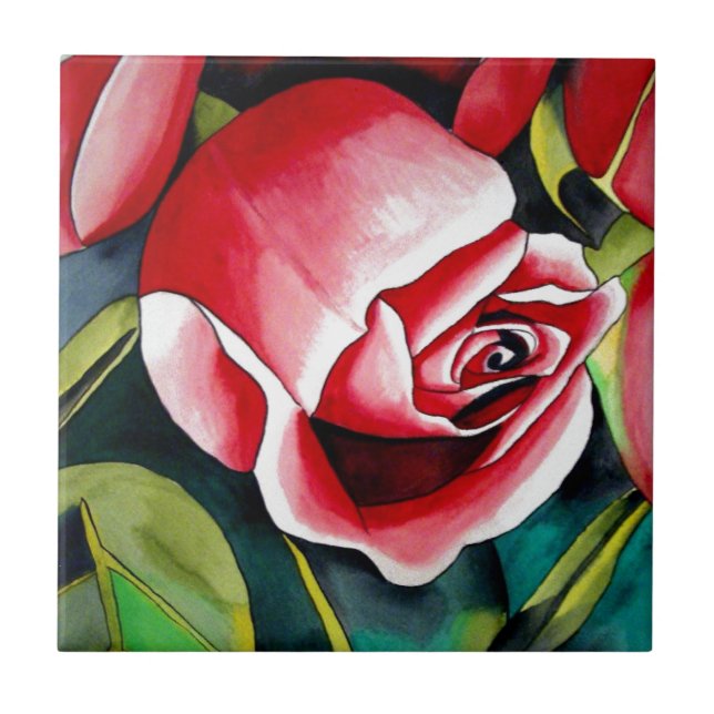 Carreau En Céramique Rosebud rose aquarelle peinture art fleur (Devant)