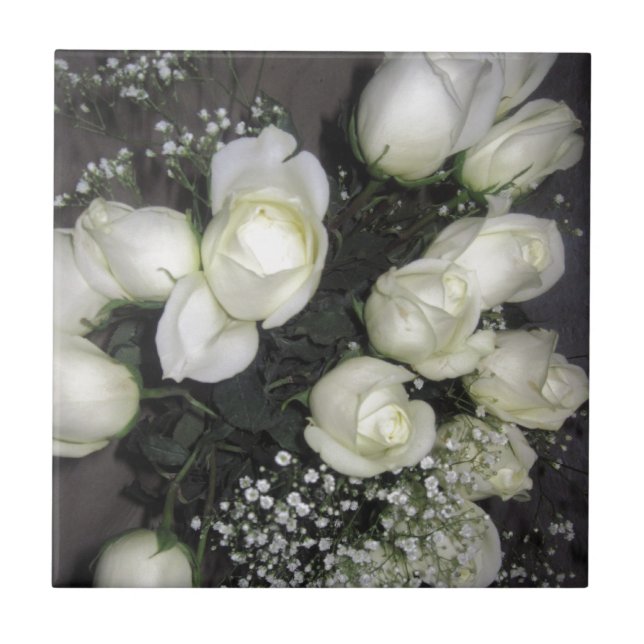 CARREAU EN CÉRAMIQUE ROSES BLANCHES (Devant)