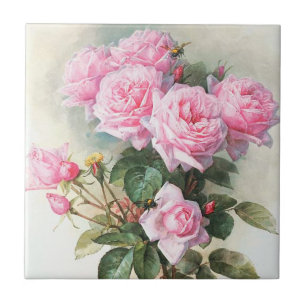 Carreau En Céramique Roses roses vintages peignant la tuile