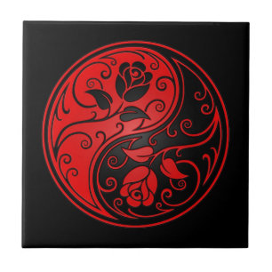 Carreau En Céramique Roses rouges et noirs de Yin Yang