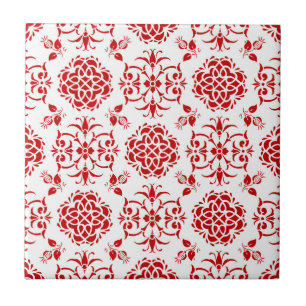 Carreau En Céramique Rouge et blanc Floral Damask Style Motif
