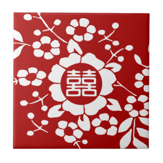 Carreau En Céramique Rouge ・ Fleurs coupées en papier ・ Double Bonheur