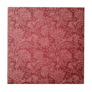 Carreau En Céramique Rouge Paisley Damask Designer Floral Classic
