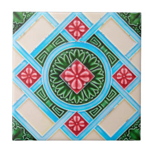 Carreau En Céramique Rouge vert Peranakan Floral Ornemental géométrique