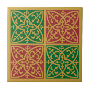 Carreau En Céramique Rouge Vert Vacances Fleur de Lis Carrelage Motif