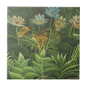 Carreau En Céramique Rousseau Tropical Jungle Lion Peinture
