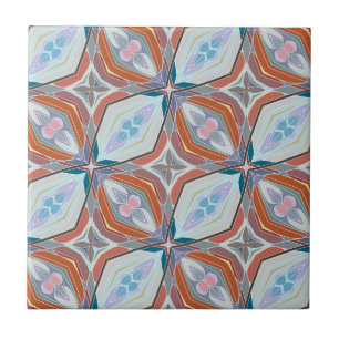 Carreau En Céramique Rust unique, Turquoise, Bleu clair et rose Motif D