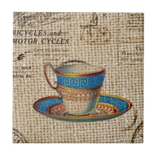 Carreau En Céramique Rustic english country tea party blue teacup