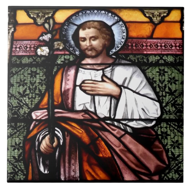 Carreau En Céramique Saint Joseph priez pour nous - vitraux (Devant)