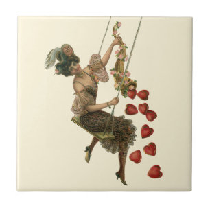 Carreau En Céramique Saint-Valentin vintage, dame victorienne sur une a