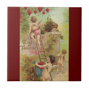Carreau En Céramique Saint-Valentin vintage, Mete Cherubs Échelle