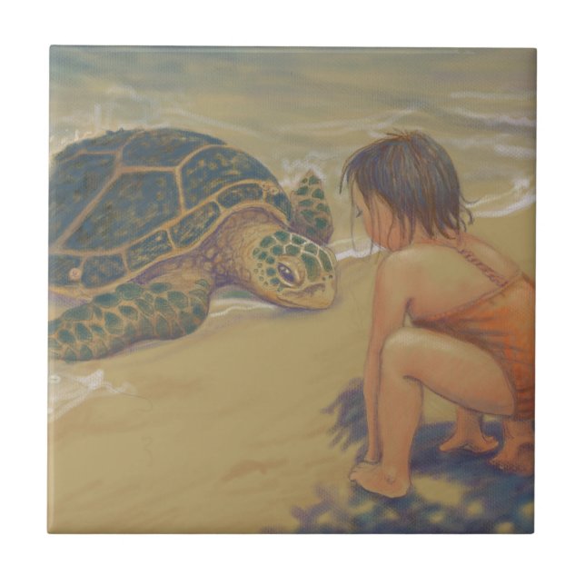 Carreau En Céramique Salutations de Honu (tortue de mer verte) (Devant)