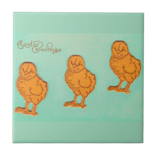 Carreau En Céramique Salutations de Pâques Chicks Vert