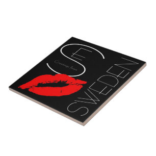 Carreau En Céramique Salutations de Suède Rouge Lipstick Love Kiss Blac