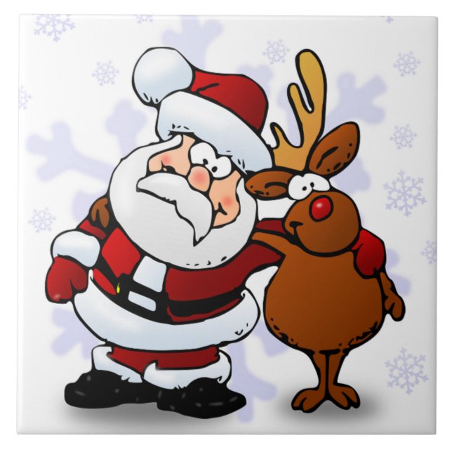 CARREAU EN CÉRAMIQUE SANTA CLAUS ET RUDOLPH (Devant)