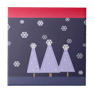 Carreau En Céramique Sapins de Noël Bleu Glacé