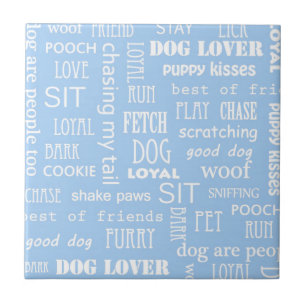 Carreau En Céramique Saying Amoureux des chiens bleu