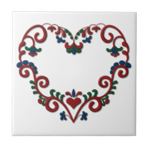 Carreau En Céramique Scandinave suédois de coeur de Rosemaling de