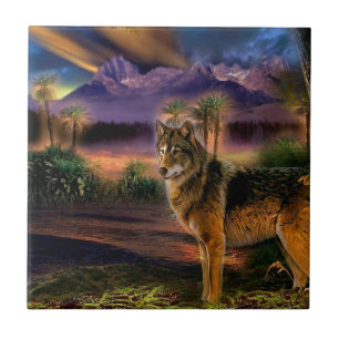 Carreau En Céramique Scène animale abstraite de loup