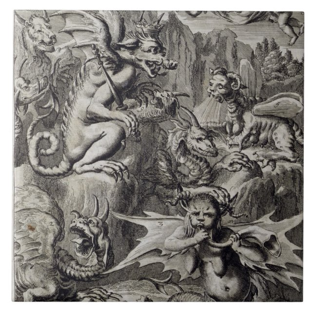 Carreau En Céramique Scène de l'enfer, illustration de partie Cha du (Devant)