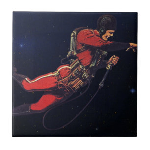 Carreau En Céramique Science-fiction vintage Astronaute dans l'espace