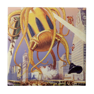 Carreau En Céramique Science-fiction vintage Guerre d'invasion Alien Pi