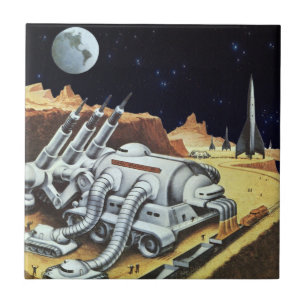 Carreau En Céramique Science-fiction vintage, Station spatiale sur la L
