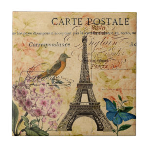 Carreau En Céramique Scripts Hydrangea French Bird Paris Tour Eiffel