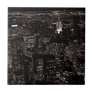 Carreau En Céramique Sepia New York City Night Skyline