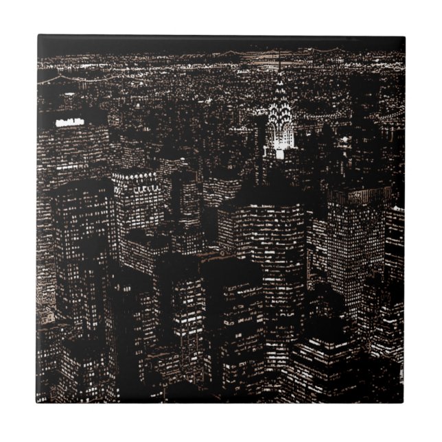 Carreau En Céramique Sepia New York City Night Skyline (Devant)