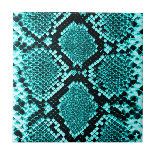 Carreau En Céramique Serpent à sonnette à sonnette de diamant Aqua (Devant)