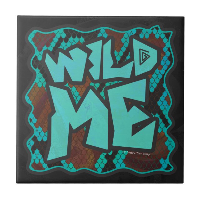 Carreau En Céramique Serpent Wild Me Impression Brown et Turquoise (Devant)