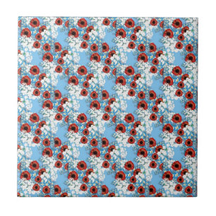 Carreau En Céramique Shabby imprimé chic de fleurs rouges rouges rouges