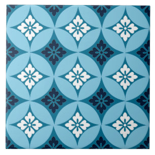 Carreau En Céramique Shippo avec Motif Fleur, Bleu et Blanc