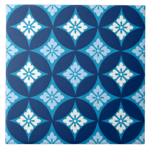 Carreau En Céramique Shippo avec Motif Fleur, Indigo Bleu et Blanc