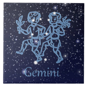 Carreau En Céramique Signe Gemini Constellation et Zodiaque avec étoile