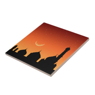 Carreau En Céramique Silhouette de la mosquée Ciel du soir - Carrelage 
