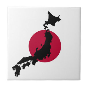 Carreau En Céramique Silhouette du Japon sur le drapeau national du sol