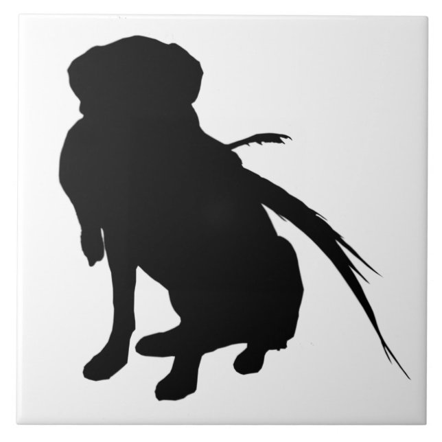 Carreau En Céramique Silhouette du Labrador Retriever avec faisan (Devant)