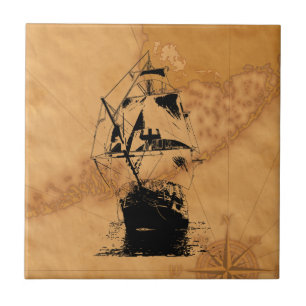 Carreau En Céramique Silhouette noire de bateau