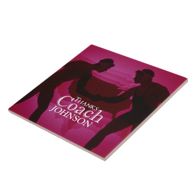 Carreau En Céramique Silhouette Rouge de Remerciement pour l'Entraîneur (Côté)